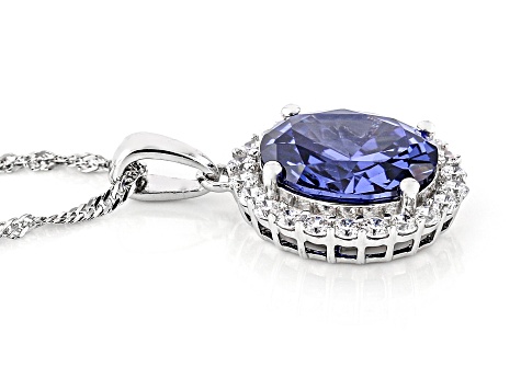 Blue And White Cubic Zirconia Rhodium Over Silver Pendant 7.75ctw