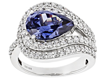 Picture of Blue And White Cubic Zirconia Rhodium Over Silver Ring 5.94ctw