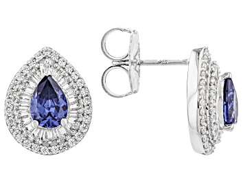 Picture of Blue And White Cubic Zirconia Rhodium Over Silver Earrings 2.31ctw