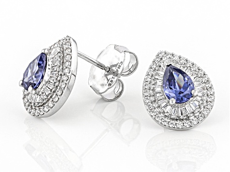 Blue And White Cubic Zirconia Rhodium Over Silver Earrings 2.31ctw