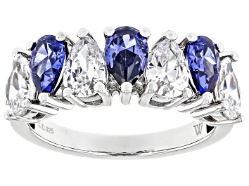 Picture of Blue And White Cubic Zirconia Rhodium Over Sterling Silver Ring 6.00ctw