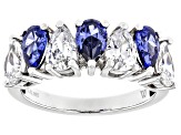 Blue And White Cubic Zirconia Rhodium Over Sterling Silver Ring 6.00ctw