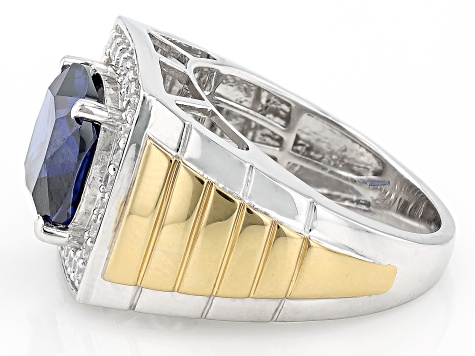 Blue And White Cubic Zirconia Rhodium And 18k Yellow Gold