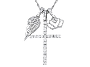 White Cubic Zirconia Rhodium Over Sterling Silver Cross Pendant 1.22ctw