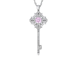 Pink And White Cubic Zirconia Rhodium Over Silver Key Pendant 2.46ctw