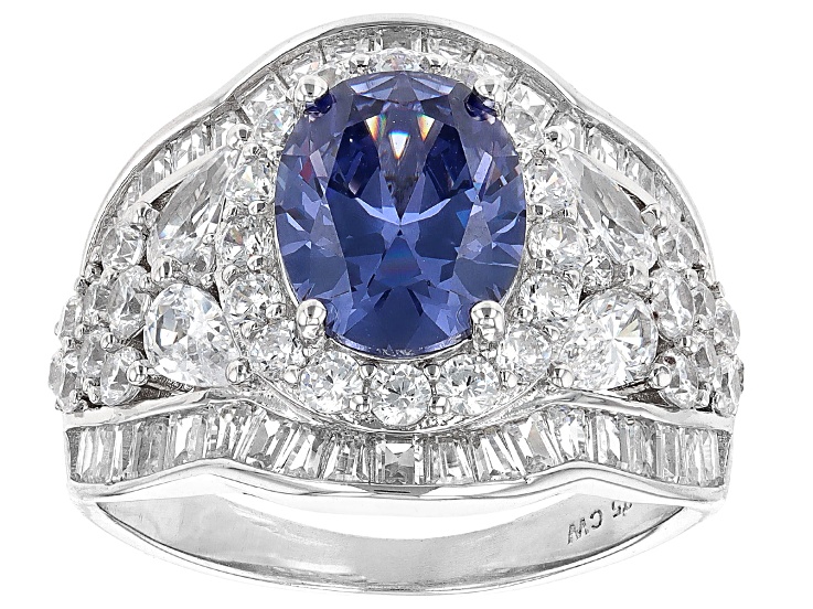 Blue And White Cubic Zirconia Rhodium Over Silver Ring 8.93