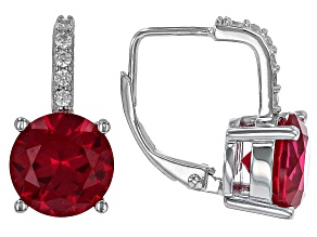 Lab Created Ruby And White Cubic Zirconia Rhodium Over Silver Earrings 6.27ctw