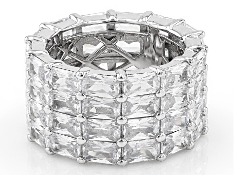 White Cubic Zirconia Rhodium Over Sterling Silver Band Ring 19.50ctw