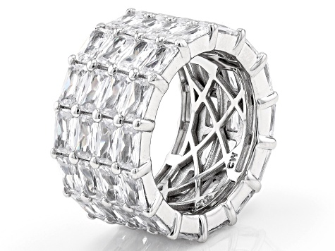 White Cubic Zirconia Rhodium Over Sterling Silver Band Ring 19.50ctw