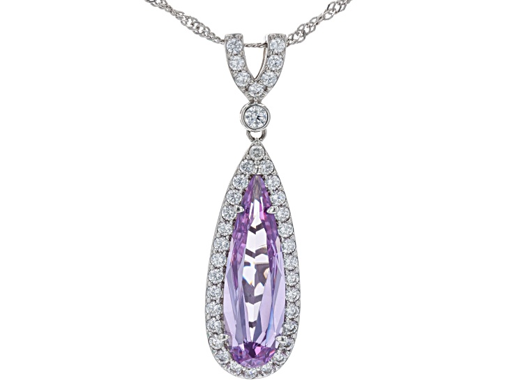 Lavender And White Cubic Zirconia Rhodium Over Silver Pendant 9.28ctw