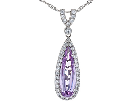 Lavender And White Cubic Zirconia Rhodium Over Silver Pendant 9.28ctw