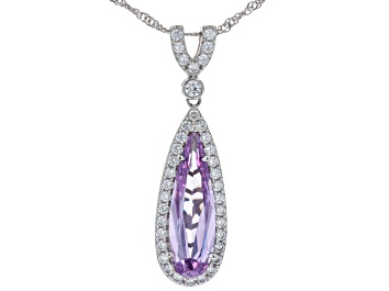 Picture of Lavender And White Cubic Zirconia Rhodium Over Silver Pendant 9.28ctw