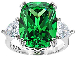 Green And White Cubic Zirconia Rhodium Over Silver Ring 17.40ctw