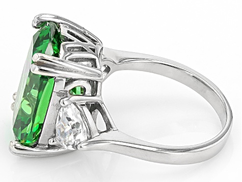 Green And White Cubic Zirconia Rhodium Over Silver Ring