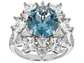 Blue Lab Created Spinel And White Cubic Zirconia Rhodium Over Silver Ring 14.33ctw