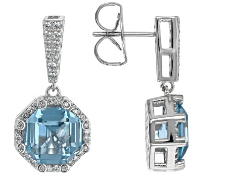 Blue Lab Created Spinel And White Cubic Zirconia Rhodium Over Silver Earrings 16.02ctw