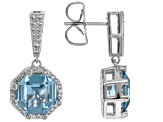 Blue Lab Created Spinel And White Cubic Zirconia Rhodium Over Silver Earrings 16.02ctw