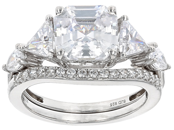 White Cubic Zirconia Rhodium Over Sterling Silver Asscher