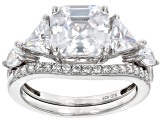 White Cubic Zirconia Rhodium Over Sterling Silver Asscher Cut Ring Set 5.51ctw