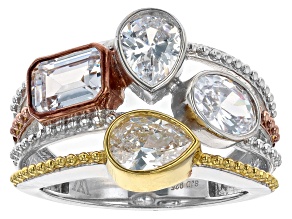 White Cubic Zirconia Rhodium, 18k Yellow, And 18k Rose Gold Over Sterling Silver Ring 4.88ctw