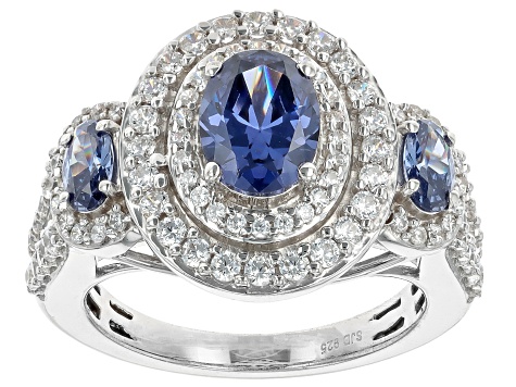 Blue And White Cubic Zirconia Rhodium Over Silver Ring 4.49ctw