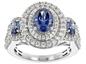 Blue And White Cubic Zirconia Rhodium Over Silver Ring 4.49ctw