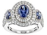 Blue And White Cubic Zirconia Rhodium Over Silver Ring 4.49ctw