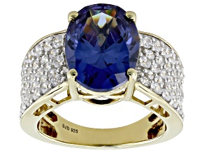 Blue And White Cubic Zirconia 18k Yellow Gold Over Sterling Silver Ring 9.78ctw