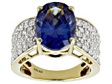 Blue And White Cubic Zirconia 18k Yellow Gold Over Sterling Silver Ring 9.78ctw