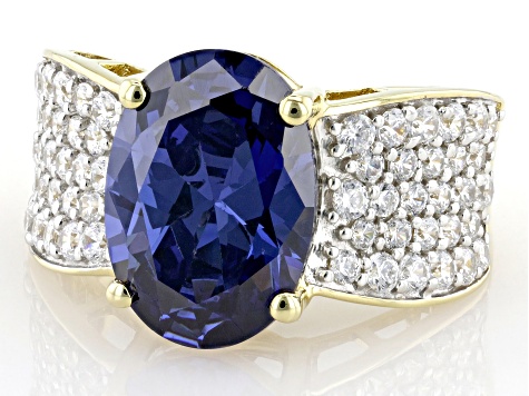 Blue And White Cubic Zirconia 18k Yellow Gold Over Sterling Silver Ring 9.78ctw