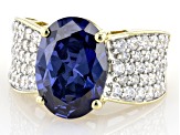 Blue And White Cubic Zirconia 18k Yellow Gold Over Sterling Silver Ring 9.78ctw