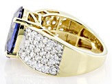 Blue And White Cubic Zirconia 18k Yellow Gold Over Sterling Silver Ring 9.78ctw