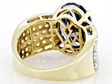 Blue And White Cubic Zirconia 18k Yellow Gold Over Sterling Silver Ring 9.78ctw