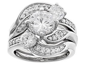 White Cubic Zirconia Rhodium Over Sterling Silver Ring Set 5.04ctw