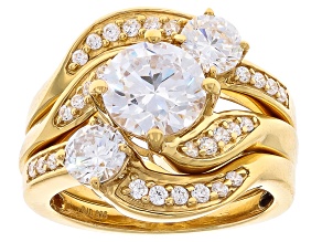 White Cubic Zirconia 18K Yellow Gold Over Sterling Silver Ring Set 5.04ctw