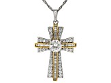 White Cubic Zirconia Rhodium And 18k Yellow Gold Over Sterling Silver Cross Pendant 3.19ctw