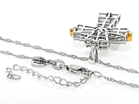 White Cubic Zirconia Rhodium And 18k Yellow Gold Over Sterling Silver Cross Pendant 3.19ctw