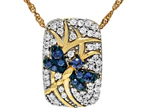 Blue And White Cubic Zirconia 18k Yellow Gold Over Sterling Silver Dragonfly Pendant 1.17ctw