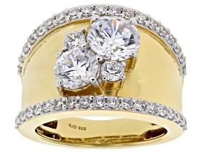 White Cubic Zirconia 18k Yellow Gold Over Sterling Silver Ring 4.13ctw
