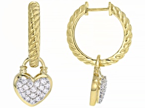White Diamond Simulant 18k Yellow Gold Over Sterling Silver Heart Charm Earrings 0.87ctw