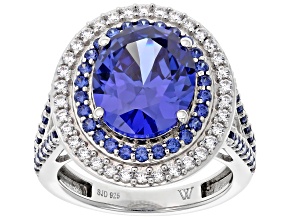 Blue And White Cubic Zirconia Rhodium Over Silver Ring 8.77ctw