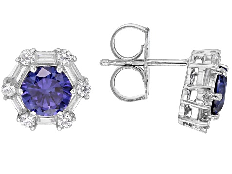 Blue And White Cubic Zirconia Rhodium Over Silver Earrings 3.29ctw