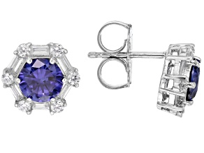 Blue And White Cubic Zirconia Rhodium Over Silver Earrings 3.29ctw