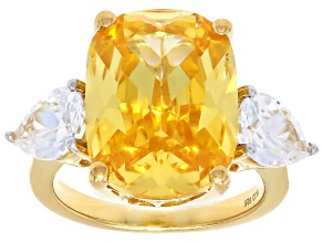 Canary And White Cubic Zirconia 18k Yellow Gold Over Sterling Silver Scintillant Cut® Ring 11.50ctw