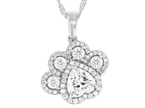 White Cubic Zirconia Rhodium Over Silver "The Oliver" Paw Print Pendant 3.03ctw