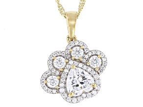 White Cubic Zirconia 18k Yellow Gold Over Silver "The Oliver" Paw Print Pendant 3.03ctw