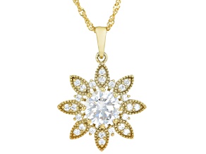 White Cubic Zirconia 18k Yellow Gold Over Sterling Silver Sun Pendant 3.54ctw