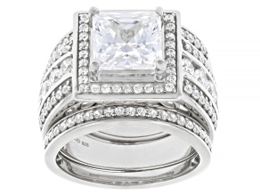 White Cubic Zirconia Rhodium Over Sterling Silver Scintillant Cut® Ring Set 6.06ctw