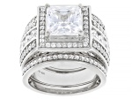 White Cubic Zirconia Rhodium Over Sterling Silver Scintillant Cut® Ring Set 6.06ctw