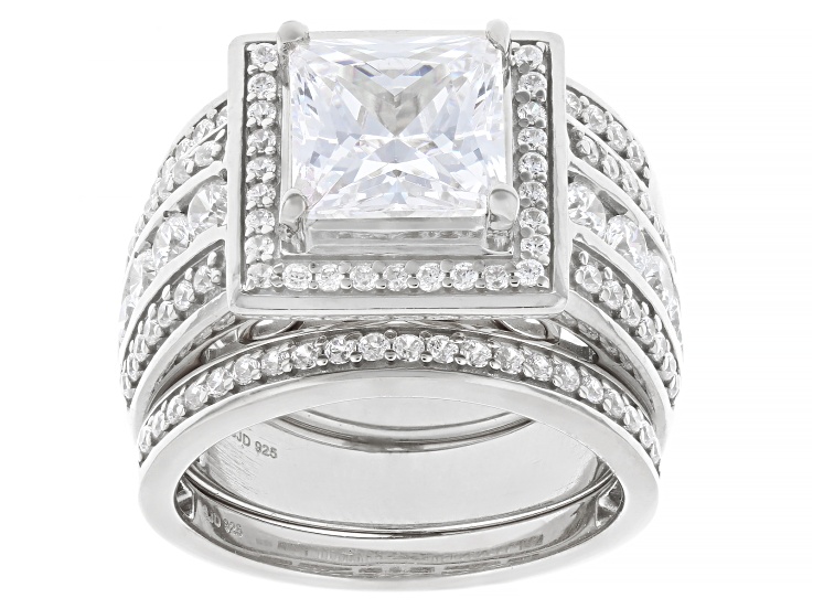 White Cubic Zirconia Rhodium Over Sterling Silver Scintillant Cut® Ring Set 6.06ctw